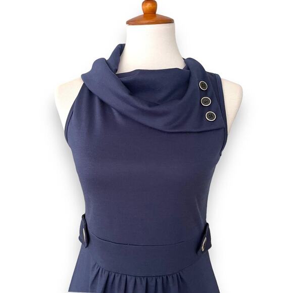 Coco Love Navy Blue Sleeveless Button Cowl Neck A-Line Dress Size Medium - Picture 5 of 8